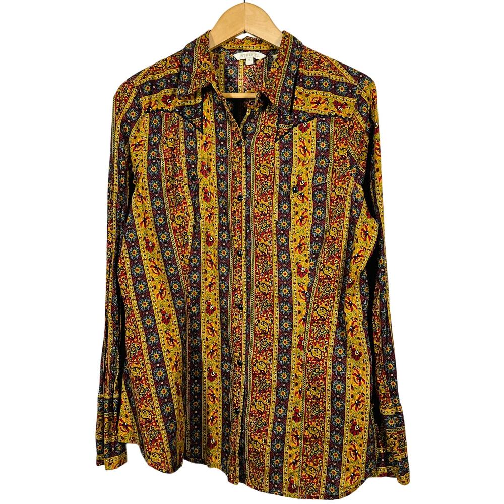 Stetson Long Sleeve Pearl Snap Button Up Shirt Paisley Print Long Sleeve - XL